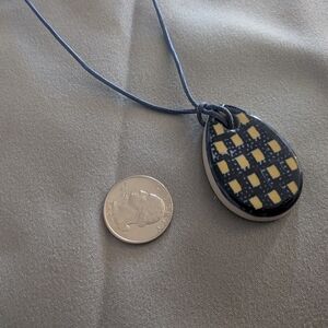 Blue and Yellow Polish Pottery Pendant Necklace